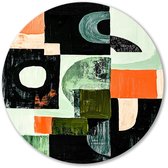 Abstract ontwerp met levendige vormen - Abstract wandcirkel - Wandschaal vormen - Abstract expressionisme - Wandcirkel schilderij - Klassieke muurkunst - Muurcirkel aluminium 80x80 cm