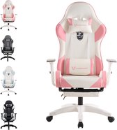 Gamingstoel van Leder, met Voetensteun hoofdsteun lendenkussen, hoogte verstelbaar, ergonomisch
