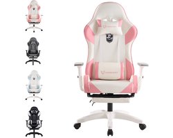 FOXSPORT Gamestoel - Gaming Chair - Ergonomisch - Verstelbaar - Met lendensteun en hoofdsteun - Met voetsteun - Bureaustoel - Racing -Wit/Roze