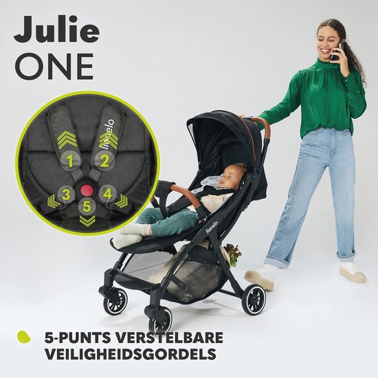 Julie One Wandelwagen voor kinderen van 0 tot 4 jaar/22kg Licht en opvouwbaar, Rugleuningverstelling van zit- naar ligpositie en voetsteun, Voetenzak, Klamboe, Tas, Wielen met schokdempers van LIONELO — afbeelding 3