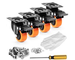 2-Inch Zwenkwielen, Set Van 4, Zwenkwielen met Dubbele Blokkeerfunctie, Slijtvaste, Niet-Strepende Pvc Wielen, 150 Lbs Draagvermogen Per Wiel, Geruisloos Rollen voor Trolleys, Meubels En Werkbanken