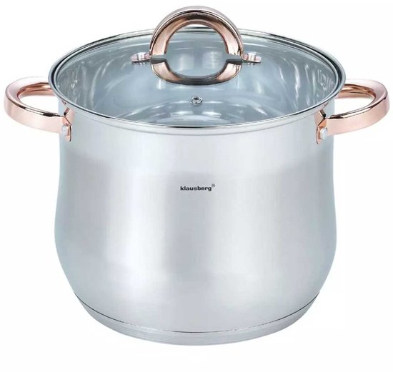 Klausberg 7792 - soeppan met deksel - 7.0L - 22 cm - RVS - inductie - alle warmtebronnen