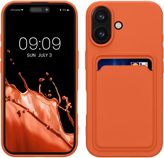 Étui kwmobile compatible avec Apple iPhone 16 - Étui avec porte-cartes - Coque en TPU orange