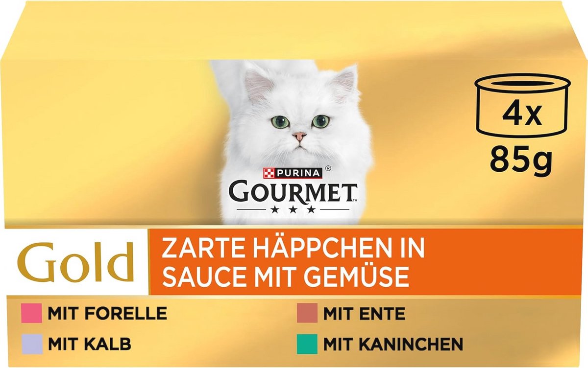 Fijne Hapjes in Saus Kattenvoer met Eend, Forel, Konijn en Kalf - 4x85g - Multipack