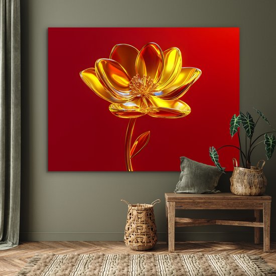 Aluminium schilderij 160x120 cm - Wanddecoratie metaal - Bloem - Goud - Glazen - Metalen muurdecoratie woonkamer - Decoratie industrieel - Foto op dibond - Industriële accessoires slaapkamer