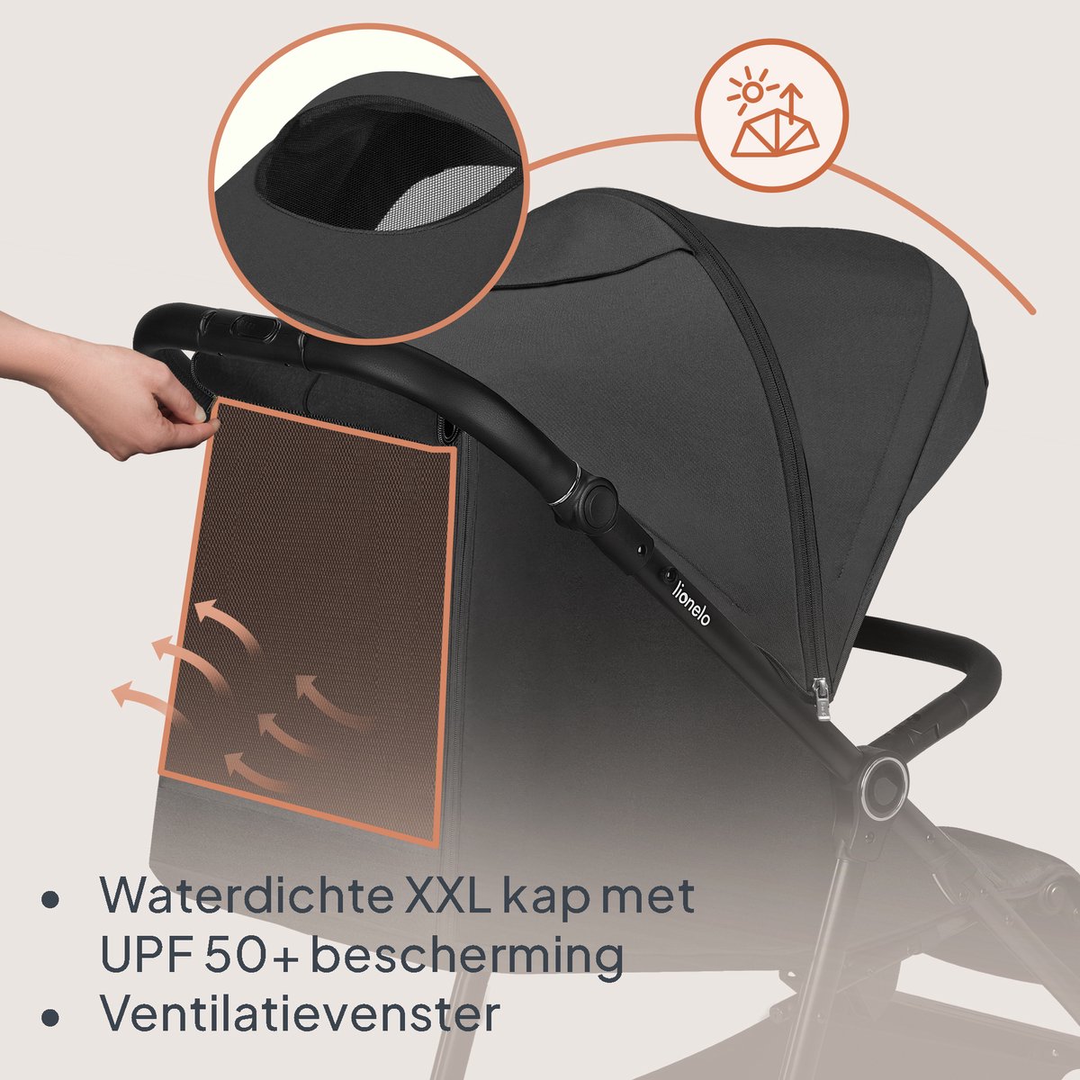 Lionelo Mira - Kinderwagen - Wandelwagen - Voor Kinderen tot 22 kg - Voorwielen 360° - Verstelbare Rugleuning & Handgreep - Waterdichte XXL Luifel met UPF50+ - 5-Puntsgordel - Grote Off-Road Wielen - Volledige Schokdemping - Compact Opvouwbaar – foto 6