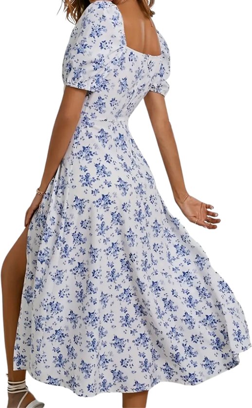 Livano Zomerjurk Dames - Zomerjurken - Volwassen - Jurk - Ibiza Stijl - Sundress - Blauw/Wit - Maat XL