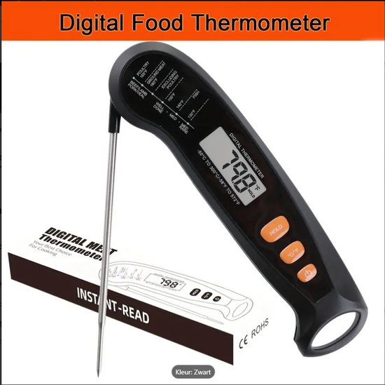 Vleesthermometer Zwart - Digitale Vleesthermometer- Voedselthermometer Voor Koken, Bakken, Vloeistoffen, Snoep, Grillen, BBQ, Airfryer, Keukenaccessoires