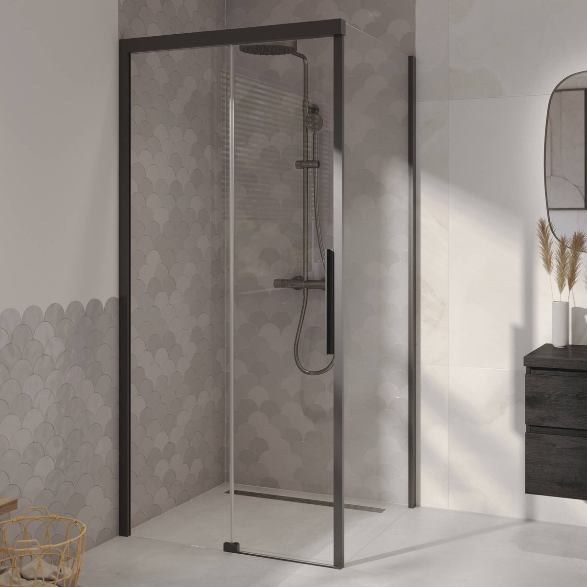 Ben IMotion zijwand rechts t.b.v. schuifdeur 90x206cm mat zwart/helder glas