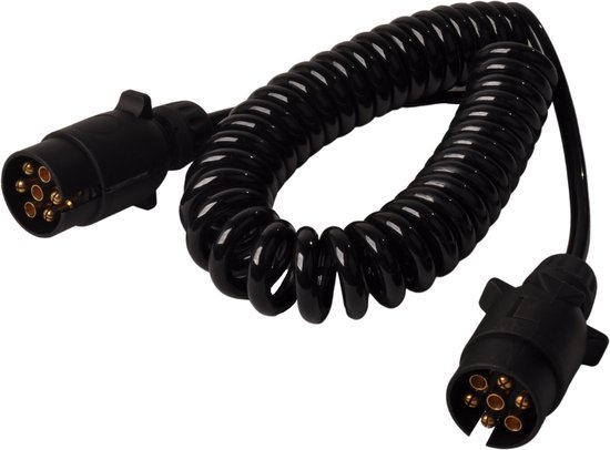 Geaard spiraalverlengstuk, 0,8 m tot 2 m rekbare spiraalkabel met geaarde wikkelstekker en geaarde koppeling, (230V/16A) PVC verlengkabel, IP20, zwart Geaard spiraalverlengstuk, 0,8 m tot 2 m rekbare spiraalkabel met geaarde wikkelstekker en geaarde koppeling, (230V/16A) PVC verlengkabel, IP20, zwart