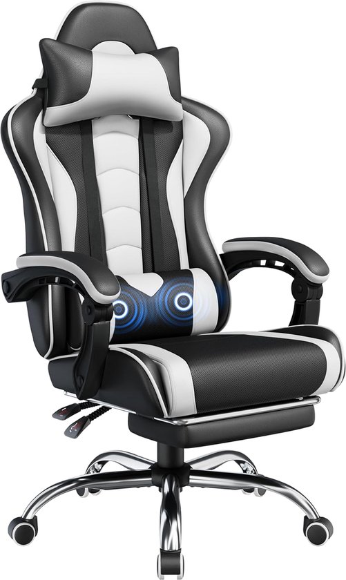 CLP Shift V2 Tarmac Racer XL Gaming-stoel van kunstleer, 150 kg draagvermogen, met voetensteun en nek- en lendenkussen, modern design, zwart/wit