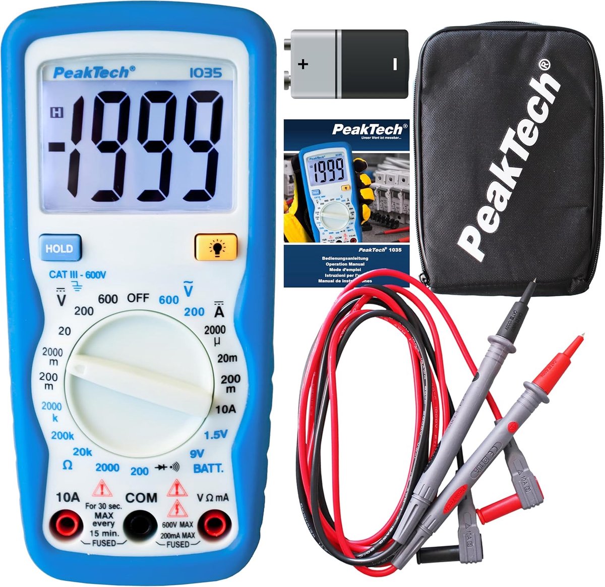 Digitale Multimeter CAT III met Verlicht Display en Batterijtester – RMS Meetinstrument Tot 600V