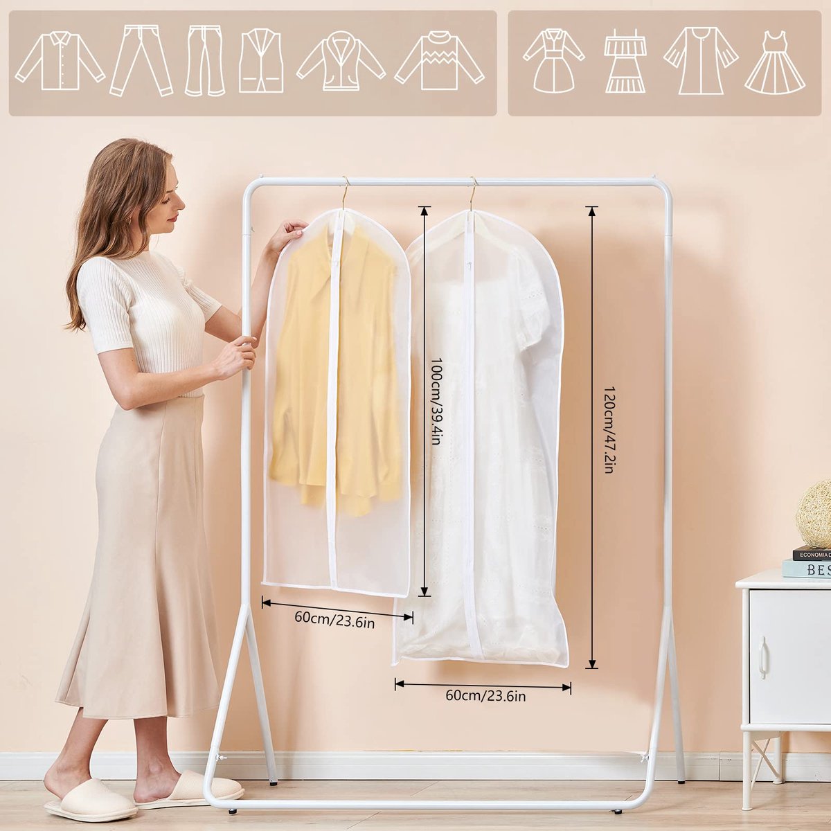 Lot De 12 Sacs à Vêtements Longs 60 X 120-100 Cm Bord