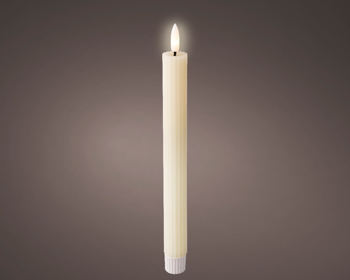 Lumineo Set van 2 LED dinerkaarsen met ribbels crème - 24,5 cm