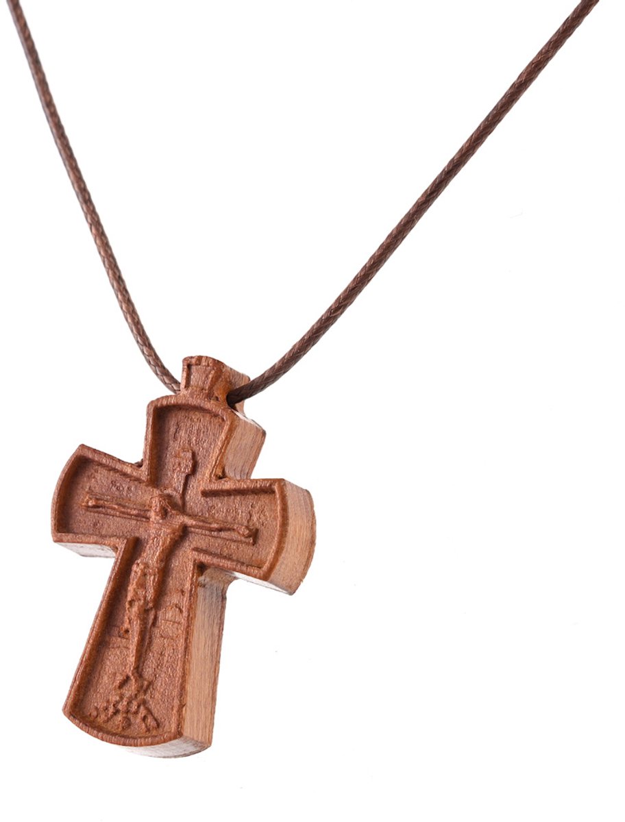 Decopatent - Ketting met Houten Hanger Kruisje Benedictus - Hout - Kruis van Heilige Sint-Benedictus - Kruishanger Jezus - Kruis Hanger Koord Halsketting - Gothic cross - Afm kruis: 2.5x4 Cm - Kleur: Hout