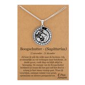Collier signe du zodiaque Sagittaire sur carte cadeau - Couleur argent - Talisman du Zodiac en acier inoxydable - Acier inoxydable - 60 cm - Pax Amare
