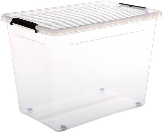 ORPLAST Lot de 6 boîtes à roulettes de 60 l avec couvercle/clips/roues