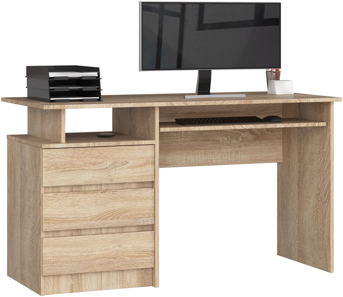 Bureau CLP 135 cm met 3 Laden / Computerbureau / Computer Tafel / Bureautafel / Sonoma Eik / 135 x 77 x 60 cm