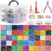 Handi Sticth 26880 Delen Glazen Seed Kralen Sieraden Maken Hobby Kit met Gereedschap en Opslagdoos Kleine Pony Kralen in Geassorteerde Kleuren, Elastieken Koord, Schaar, Tang en Pincet voor DIY