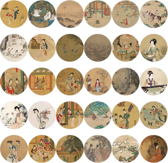 Japanse Geisha Vintage Stickers - 61 stuks - 4x4CM - Oosterse stijl Schilderijen - Winkrs