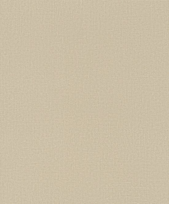Beige vliesbehang met een subtiele linnenlook textuur, volledig in beeld.