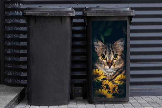 Autocollant pour contenant Chat - Jaune - Fleurs - Botanique - 38x80 cm - Autocollant Kliko