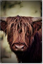 Muurdecoratie Schotse hooglander - Licht - Portret - Natuur - 120x180 cm - Tuinposter - Tuindoek - Buitenposter