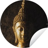 Tuincirkel Buddha - Boeddha beeld - Goud - Spiritueel - Zwart - 60x60 cm - Ronde Tuinposter - Buiten