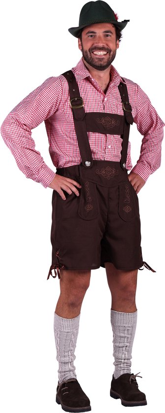 Oktoberfest Klaus lederhosen et chemise rouge-blanc - Taille XL