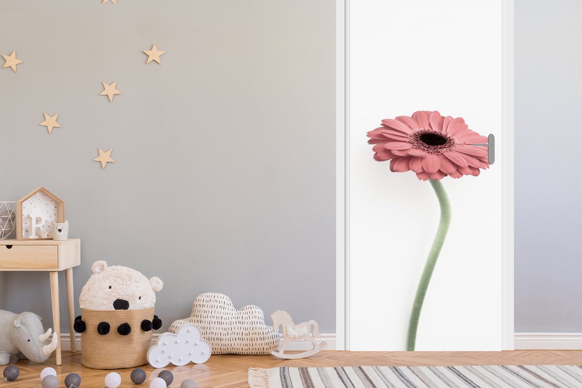 Deurposter 90x215 cm - Deursticker Bloemen - Roze - Natuur - Wit - Plant - Meubelfolie zel