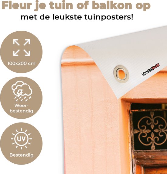 Affiche de clôture Porte - Bois - Plantes - Vert - 100x200 cm - Toile de jardin