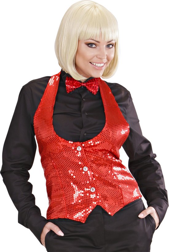 Widmann - Glitter & Glamour Kostuum - Dames Pailletten Vest Rood Vrouw - Rood - XL - Carnavalskleding - Verkleedkleding