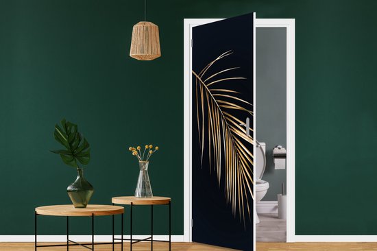 Sticker de porte Plantes - Or - Zwart - Feuilles - Luxe - 80x205 cm - Affiche de porte