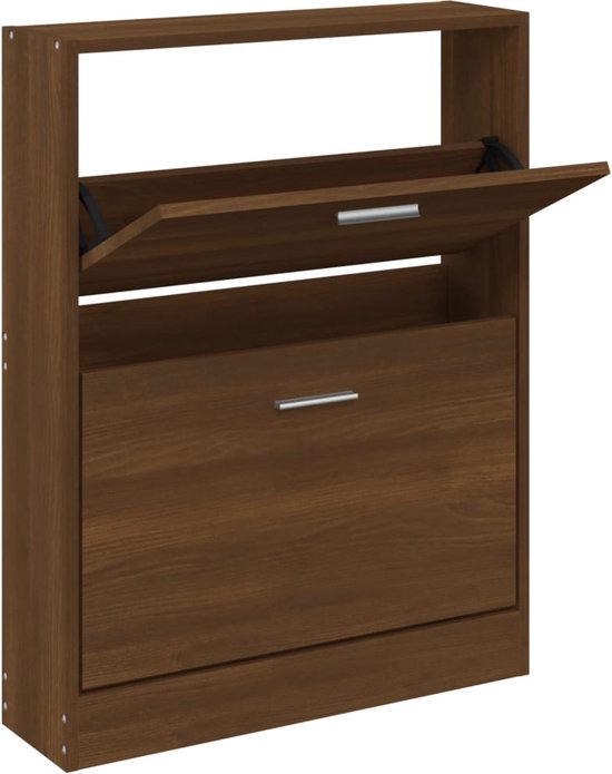 vidaXL - Schoenenkast - 59x17x81 - cm - bewerkt - hout - bruin - eikenkleur