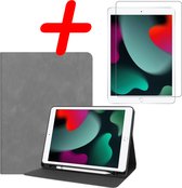 Hoesje Geschikt voor iPad 10.2 2020 Hoes Case Luxe Hoesje Hard Cover Met Screenprotector - Hoes Geschikt voor iPad 8 Hoesje Bookcase Met Uitsparing Geschikt voor Apple Pencil - Grijs