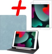 Hoesje Geschikt voor iPad 10.2 2020 Hoes Case Luxe Hoesje Hard Cover Met Screenprotector - Hoes Geschikt voor iPad 8 Hoesje Bookcase Met Uitsparing Geschikt voor Apple Pencil - Lichtblauw.