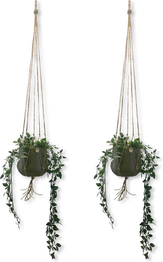 Voordeelset van 2 Plantenhangers - Jute - 120 cm - Handgemaakt in ons Macramé Atelier - 2 Stuks - Let op: Exclusief Pot - Inclusief Verzendkosten