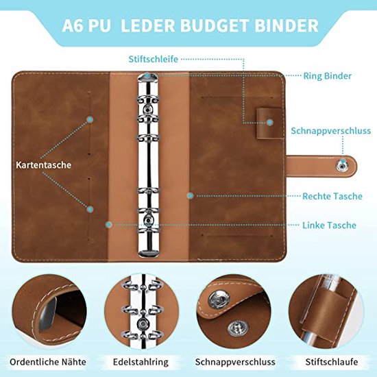 Classeur A6 Planificateur de Budget, Couverture à Pochettes à 6