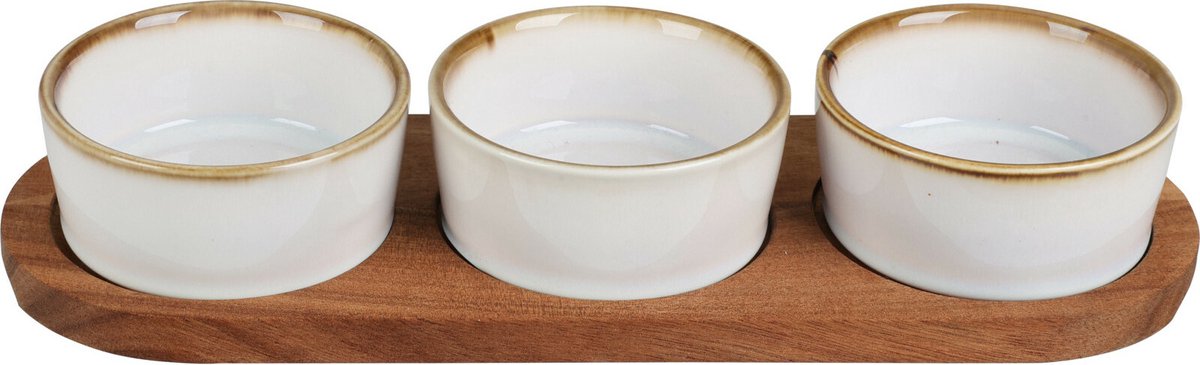 Excellent Houseware Serveerplank/borrelplank hapjes/saus/tapas - keramiek - incl. 3x schaaltjes