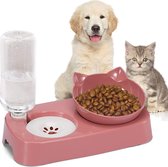 Kattenvoerbak, 2 in 1 kattenbak met automatische waterdispenser, kattenvoerbak, afneembare waterdispenser en voerbak voor katten en honden, 15° kantelbaar, voor katten en kleine honden