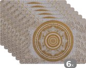 Placemat - Placemats kunststof - Mandala - Bloemen - Goud - Wit - Design - 45x30 cm - 6 stuks - Hittebestendig - Anti-Slip - Onderlegger - Afneembaar