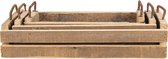 HAES DECO - Decoratieve Dienbladen Set van 3 Bruin 40x25x11 / 35x16x10 / 25x7x10 cm - van Hout|Metaal