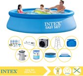 Intex Easy Set Zwembad - Opblaaszwembad - 305x76 cm - Inclusief Afdekzeil, Onderhoudspakket, Filter, Grondzeil, Stofzuiger, Trap, Voetenbad en Warmtepomp CP