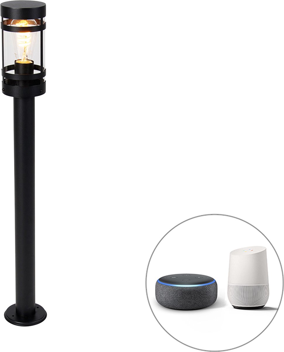 QAZQA gleam - Moderne Dimbare LED Smart Staande Buitenlamp | Staande Lamp voor buiten incl. wifi met Dimmer - 1 lichts - H 80 cm - Zwart - Buitenverlichting