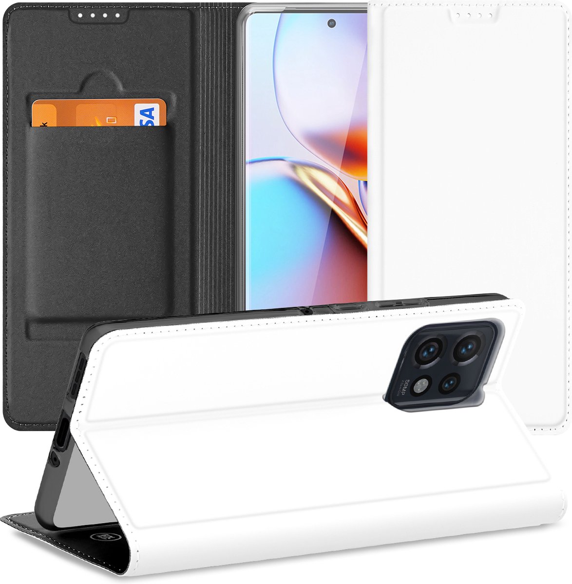 Stand Case Hoesje voor de Motorola Edge 40 Pro Wit met Pashouder
