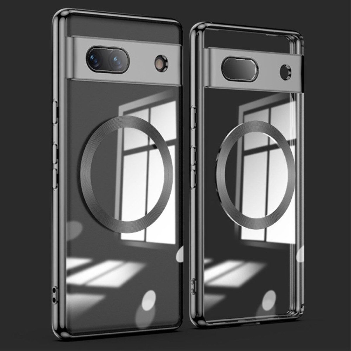 Google Pixel 7a Hoesje MagSafe Back Cover TPU Transparant/Zwart