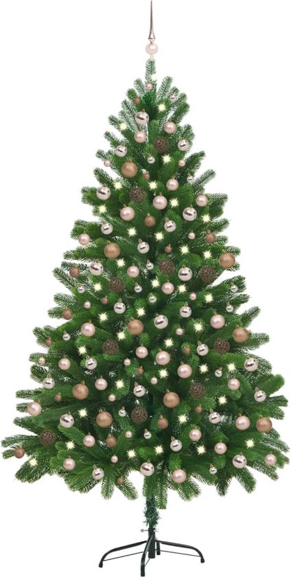 vidaXL - Kunstkerstboom - met - verlichting - en - kerstballen - 210 - cm - groen