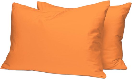 Lot de 2 taies d'oreiller de Luxe en satin soft 70 x 90 cm orange, taies d'oreiller en coton 400 fils, taie d'oreiller 100 % coton à poils longs (orange, 70 x 90 cm)