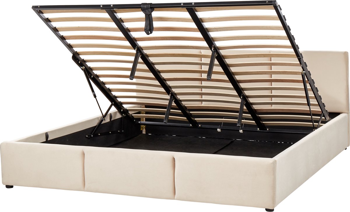 BELIANI BOUSSE - Tweepersoons boxspring - Lichtbeige - 180 x 200 cm - Fluweel