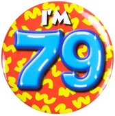 Button 79 Jaar - Button met speld (55mm) - Leeftijd badge - 79 Jaar versiering - Accessoires - Rozet I'm 79 - Verjaardag jongen / meisje / man / vrouw - Button 79 Jaar